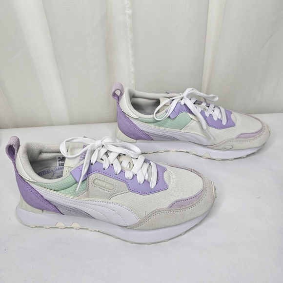 Puma Rider FV Lilac Purple Leather Trim Sneaker Size 8 White Mint - Picture 4 of 14